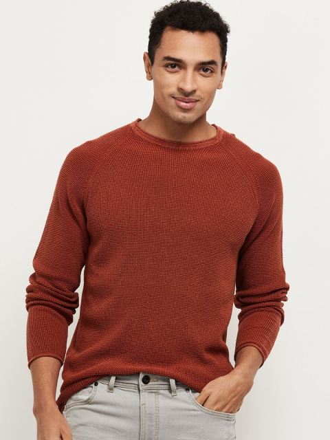 

max Men Rust Brown Solid Pullover Sweater