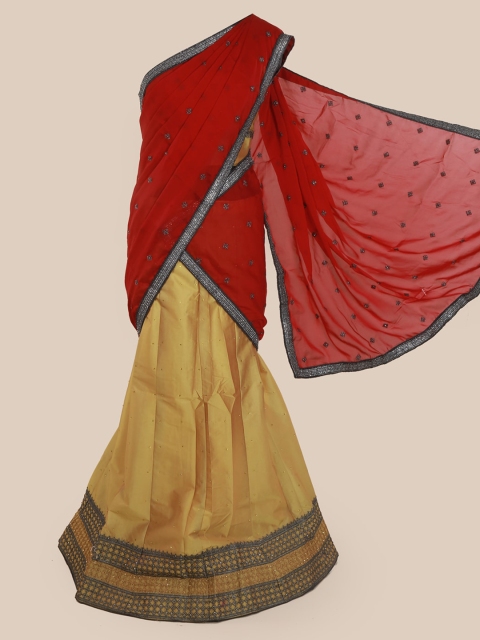 

Pothys Red & Yellow Poly Chiffon Embellished Half Saree