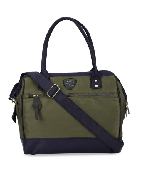 

Van Heusen Woman Olive Green & Blue Colourblocked Handheld Bag