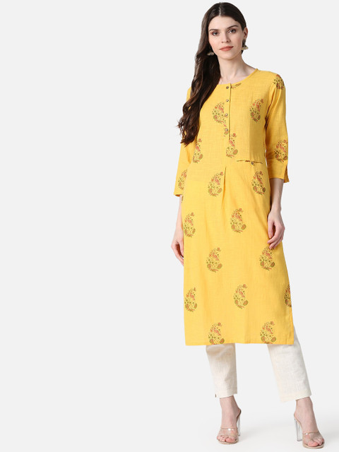

AHIKA Women Yellow Ethnic Motifs Printed Kurta