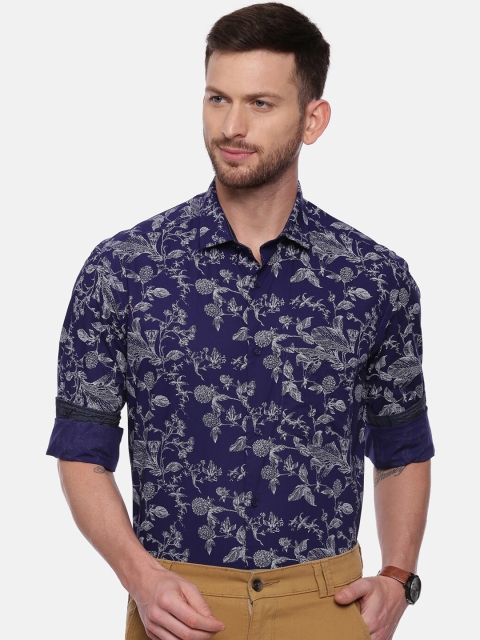 

CROYDON Men Navy Blue Regular Fit Printed Cotton Formal Shirt