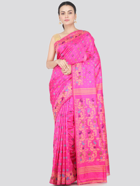 

PinkLoom Pink Pure Silk Woven Design Handloom Jamdani Sustainable Saree