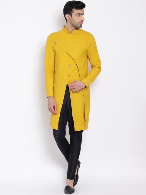 

DEVOILER Men Yellow Solid Asymmetric Kurta
