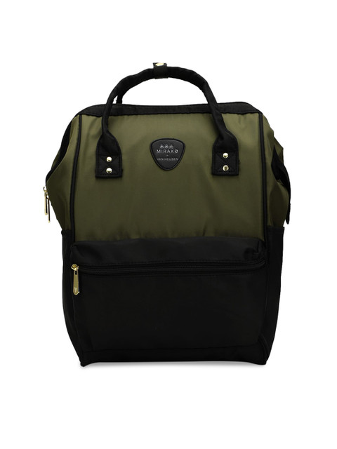 

Van Heusen Woman Olive Green & Black Colourblocked Handheld Bag