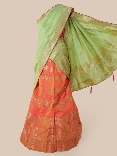 

Pothys Green & Orange Silk Cotton Woven Design Half & Half Saree