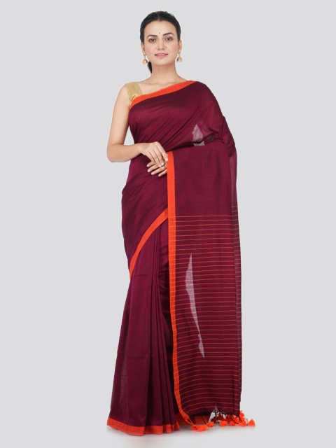 

PinkLoom Maroon Solid Pure Cotton Handloom Saree