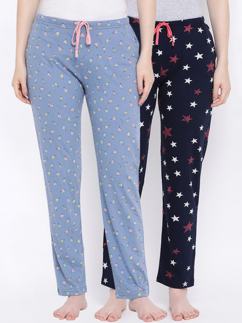 

Kanvin Women Pack Of 2 Printed Cotton Lounge Pants, Blue