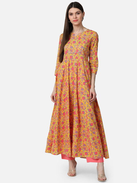 

AHIKA Women Mustard Ethnic Motifs Printed Anarkali Kurta