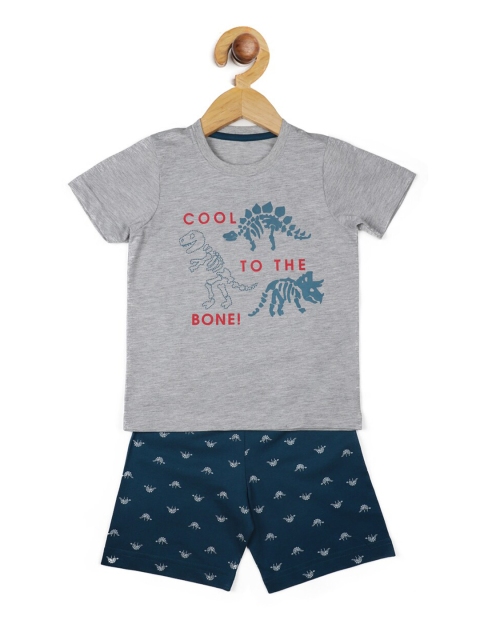 

Stupid Cupid Boys Grey & Teal Blue Printed T-shirt with Shorts