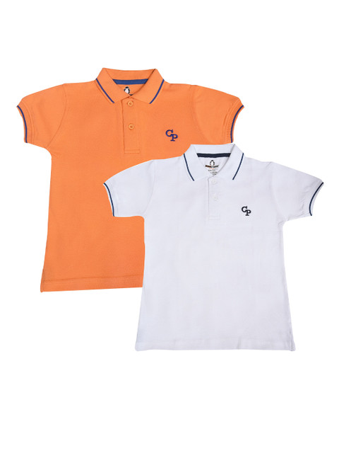 

CRAZYPENGUIN Boys Pack of 2 Solid Polo Collar T-shirts, White