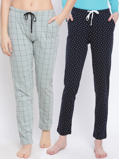 

Kanvin Women Pack Of 2 Printed Pure Cotton Lounge Pants PJ1088+PJ1117, Green