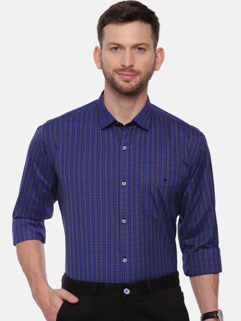 

CROYDON Men Blue Regular Fit Checked Cotton Formal Shirt