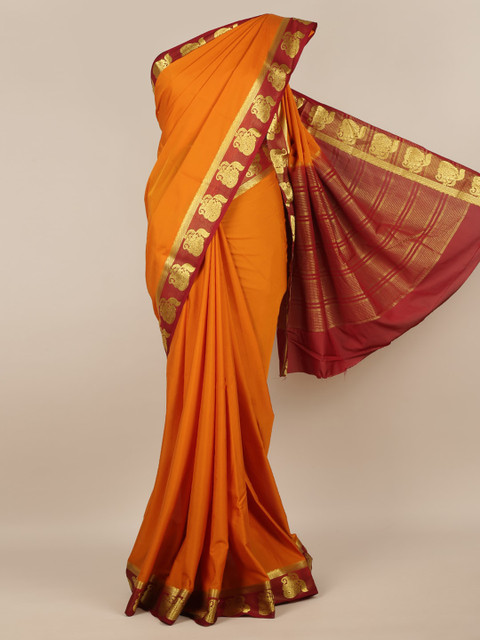 

Pothys Orange Solid Poly Georgette Saree