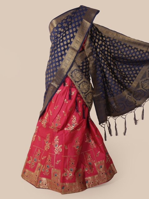 

Pothys Navy Blue & Red Silk Cotton Woven Design Half & Half Saree