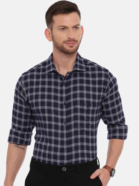 

CROYDON Men Navy Blue & White Regular Fit Checked Cotton Formal Shirt