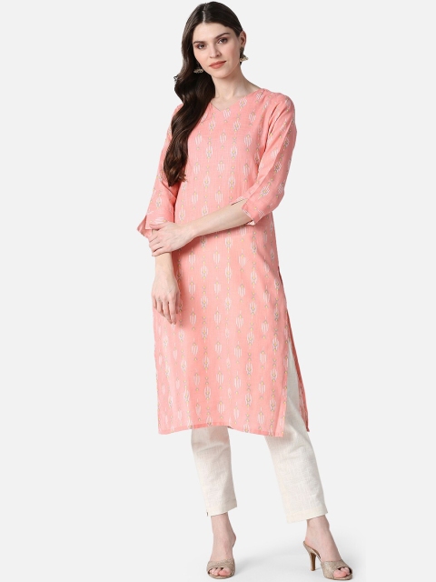 

AHIKA Women Peach-Coloured Ethnic Motifs Printed Pastels Kurta
