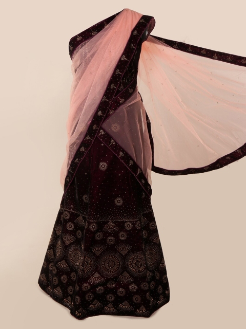 

Pothys Peach-Coloured & Brown Net Embellished Saree