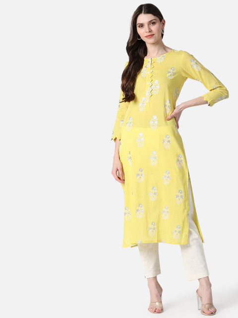 

AHIKA Women Yellow Ethnic Motifs Printed Kurta