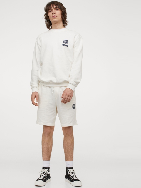 

H&M Men Off White Solid Regular Fit Cotton Sweatshirt Shorts