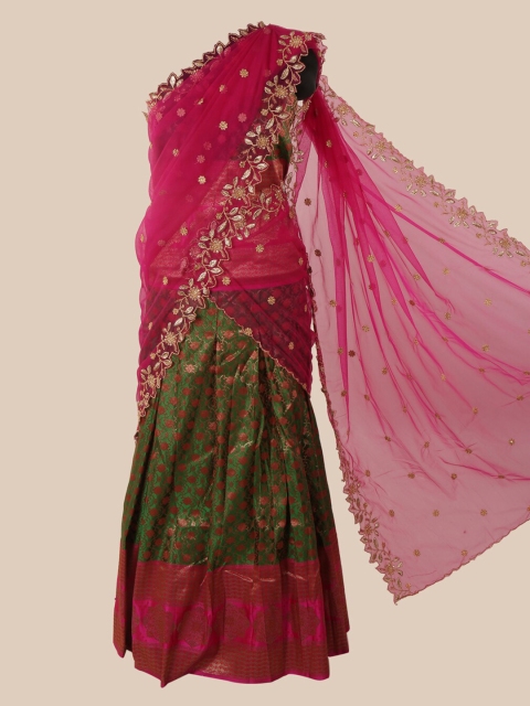 Pothys Pink & Green Net Embroidered Traditional Half Saree