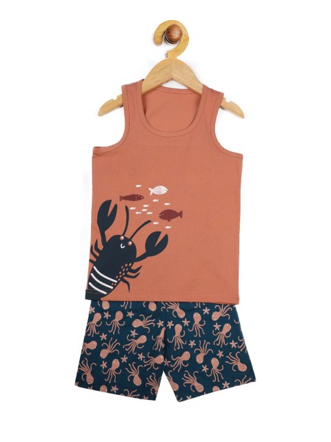 

Stupid Cupid Boys Brown & Blue Printed T-shirt with Shorts