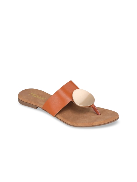 

TRASE Women Tan Embellished Open Toe Flats