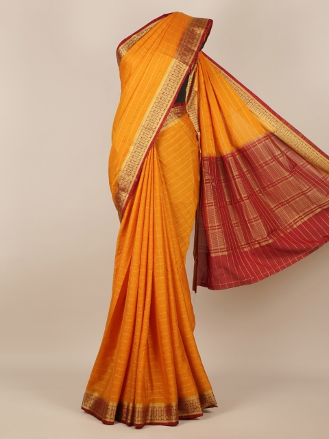 

Pothys Orange & Brown Poly Georgette Checked Saree