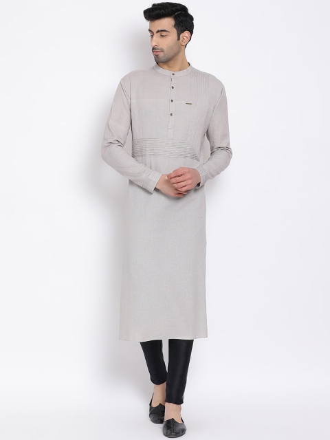 

DEVOILER Men Grey Yoke Design Straight Kurta