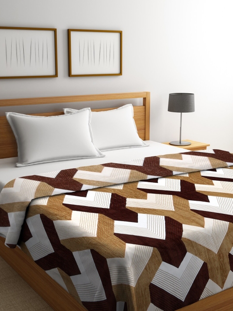 

NEUDIS White & Beige Abstract AC Room 233 GSM Double Bed Blanket
