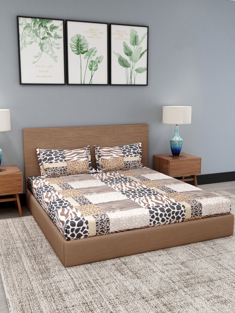 

NEUDIS White & Black Abstract 180 TC Polyester 1 King Bedsheet with 2 Pillow Covers