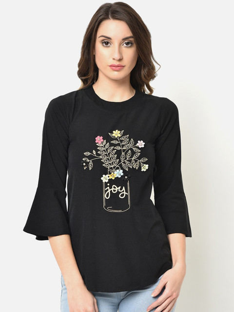 

V2 Value & Variety Black & Yellow Floral Regular Top