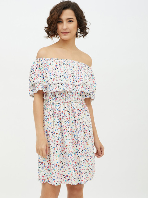 

StyleStone Women Multicoloured Printed Off-Shoulder A-Line Dress, Multi