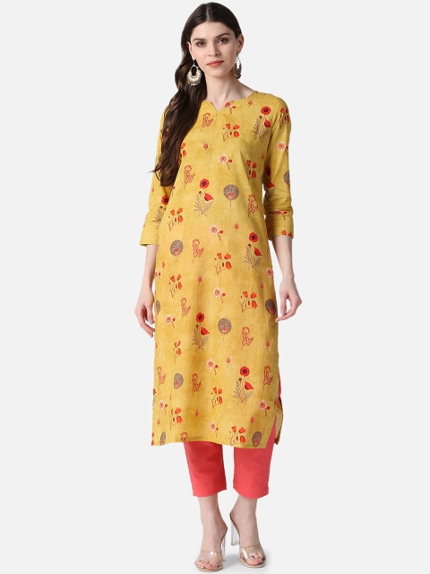 

AHIKA Women Mustard Floral Printed Floral Kurta