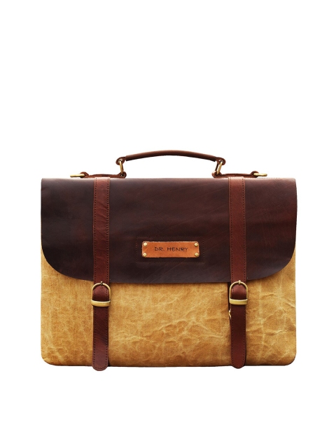 

DR. HENRY Unisex Cream-Coloured & Brown Colourblocked Leather Laptop Bag