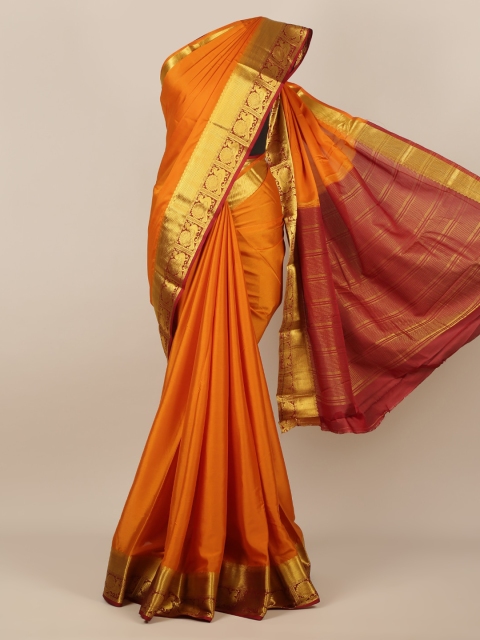 

Pothys Mustard Yellow & Gold-Toned Poly Georgette Solid Saree
