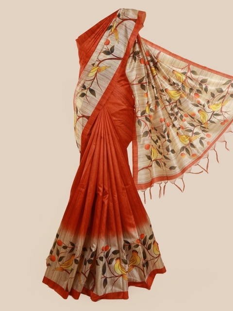 

Pothys Rust Printed Jute Silk Saree