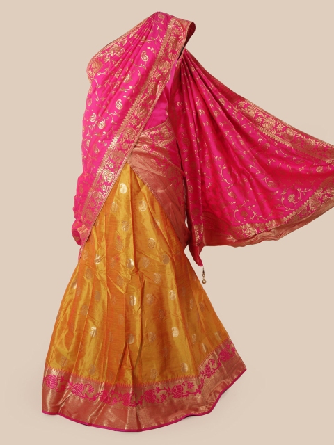 

Pothys Pink & Yellow Silk Cotton Woven Design Saree