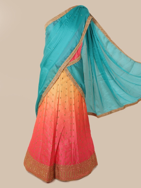 

Pothys Blue & Peach-Coloured Poly Chiffon Embellished Saree