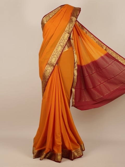 

Pothys Mustard Yellow & Gold-Toned Poly Georgette Solid Saree