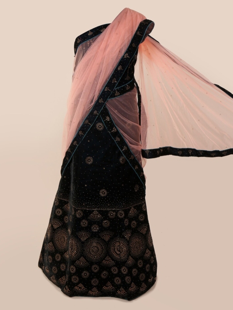 

Pothys Peach-Coloured & Blue Net Embellished Saree