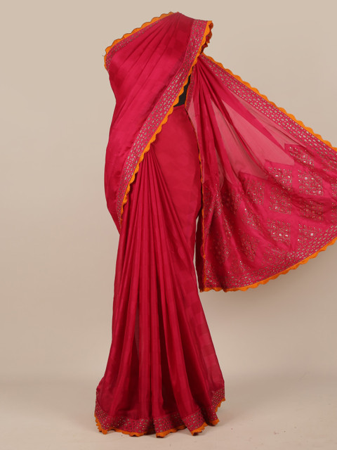 

Pothys Red Solid Poly Chiffon Saree