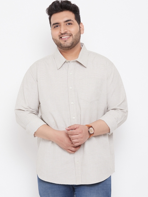 

bigbanana Men Plus Size Off-White & Grey Regular Fit Striped Casual Shirt