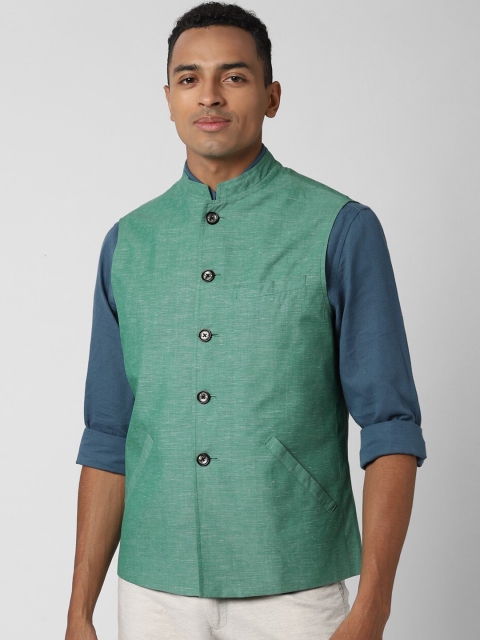 

Peter England Men Green Soild Woven Design Waistcoat