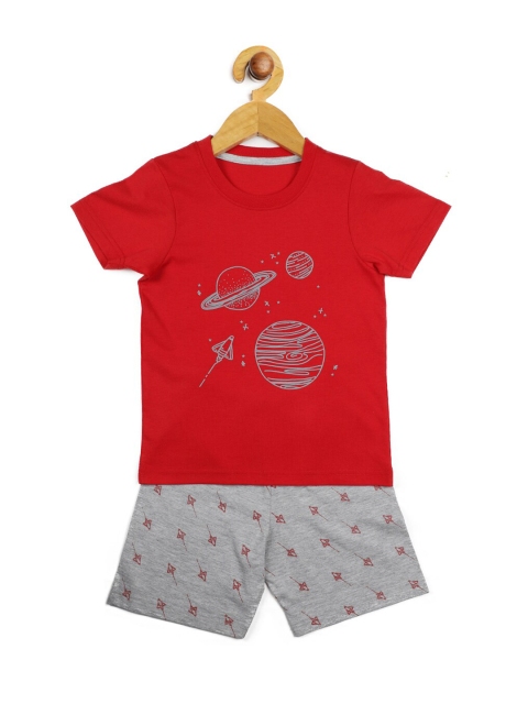 

Stupid Cupid Boys Red & Grey Printed T-shirt with Shorts