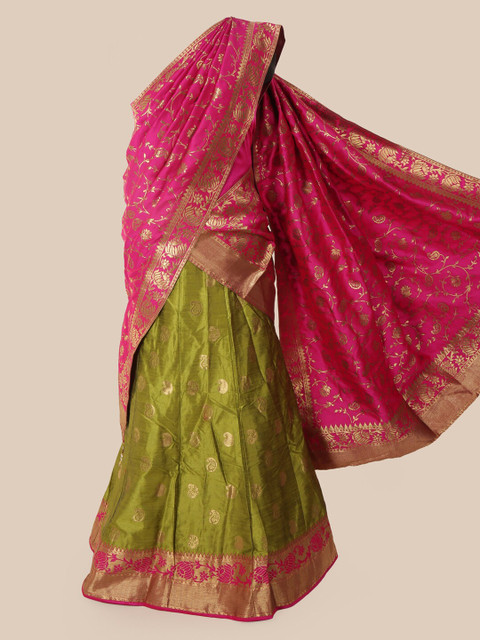 

Pothys Pink & Green Silk Cotton Woven Design Saree