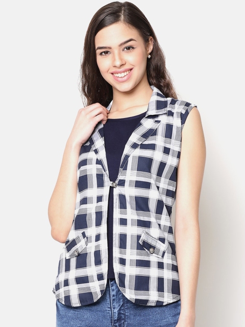 

V2 Value & Variety Blue & Off White Checked Regular Top & Jacket