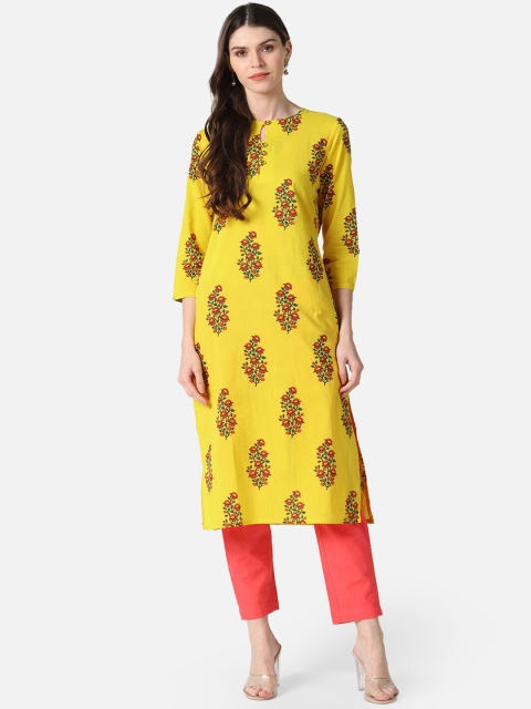 

AHIKA Women Yellow Ethnic Motifs Printed Floral Kurta