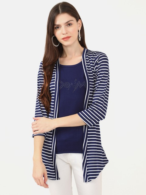 

V2 Value & Variety Blue & Off White Striped Regular Top With Shrug