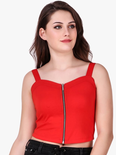 

Texco Red Fitted Solid Crop Top