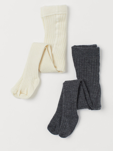 

H&M Kids 2-Pack Wool-Blend Tights, White